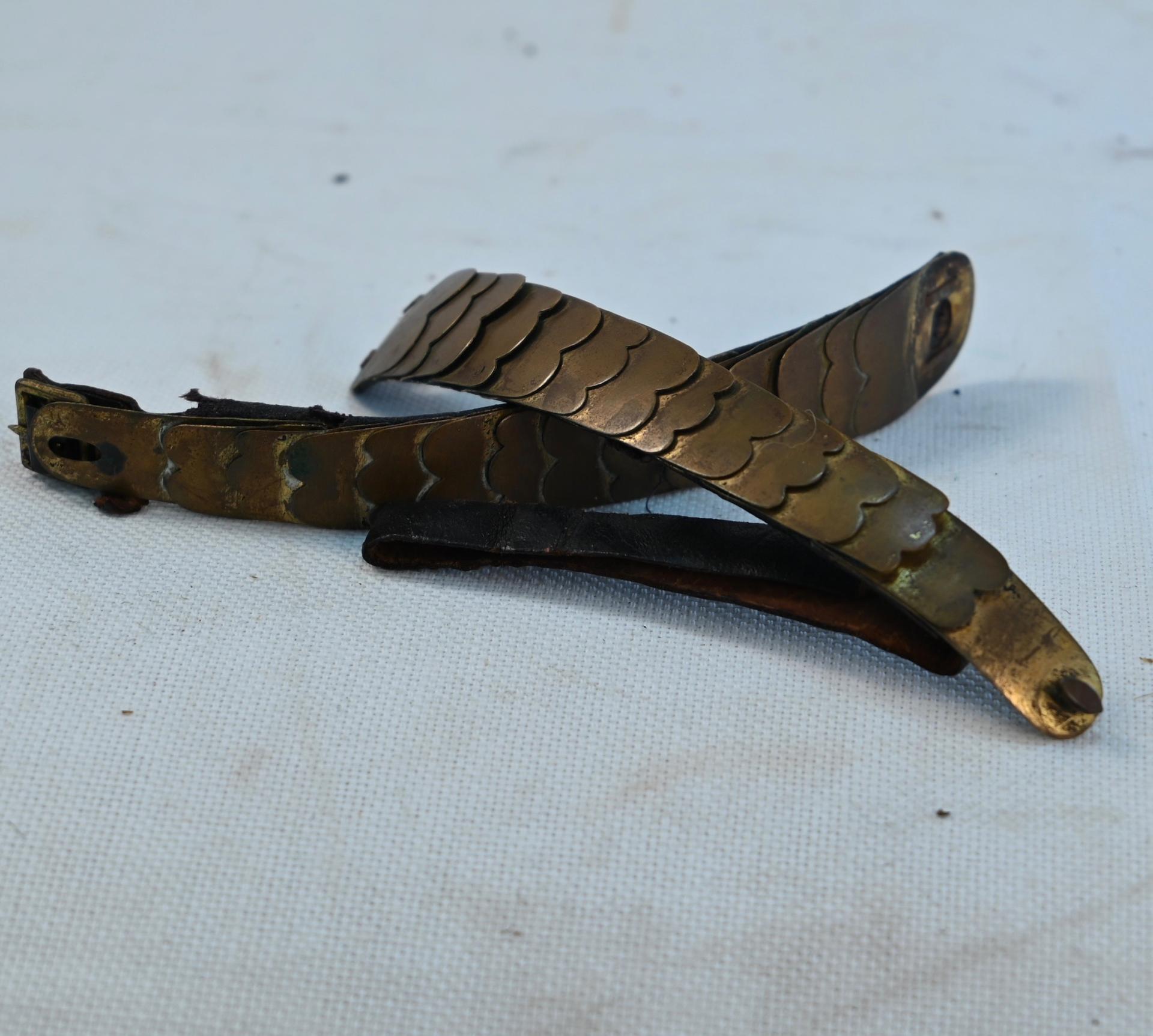 Pair of Original Gilt Brass Semi-Convex Officers Chinscales