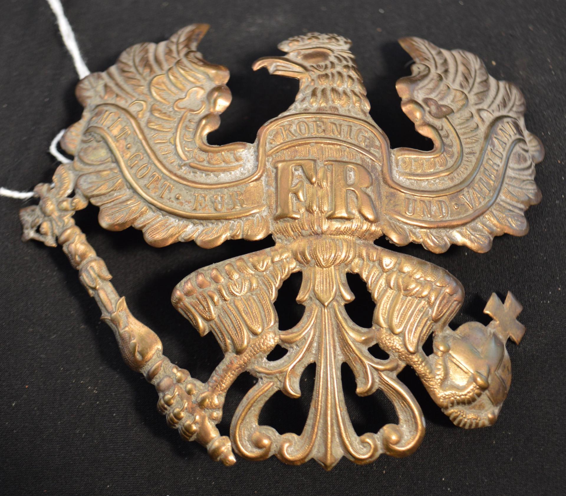 Prussian EM frontplate in Brass for Pickelhaube
